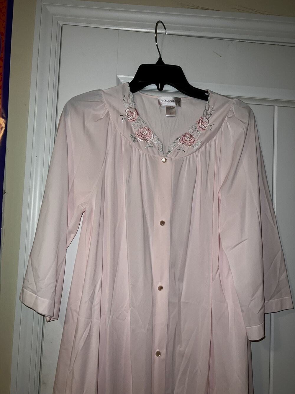 Shadowline womens 100% nylon floral embroidered nightgown short sleeve ladies M